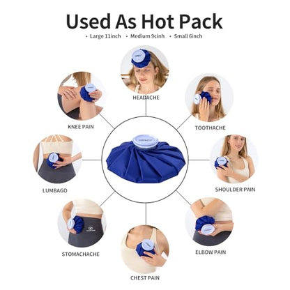 Ice Pack Ice Bag for Injuries, Refillable Ice Bags Reusable Ice Pack Hot Water Bottle Hot Water Bag for Knee Head Foot Pain Relief,4 Packs(6”&9”&11”Wrap Band) - size: 6" & 9" & 11" with Wrap, style: Blue
