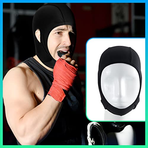 2 Pcs Wrestling Hair Cover Cap Grappling Hair Cap Black Full Cover Wrestling Headgear with Chin and Open Ears for MMA BJJ Judo Women Men