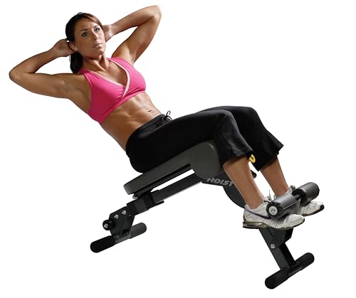 HOIST Fitness Dual Adjustable Decline Ab & Back Workout Bench w/ 11 Positions and Fast, Space-Saving Folding Design.