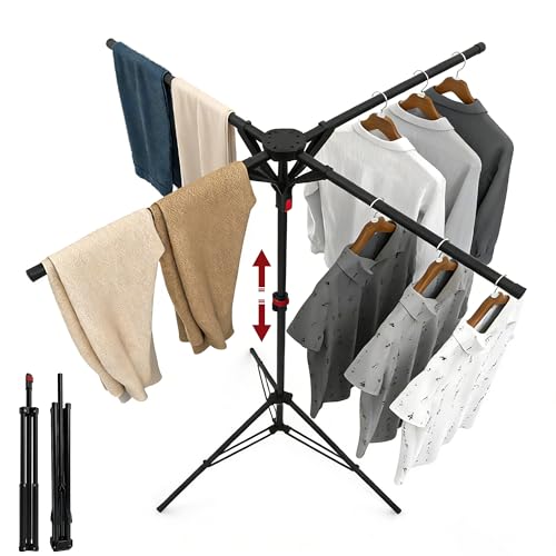 Clothes Drying Rack Foldable, Adjustable Height with Fold Button - size: Height 61 inch-Black