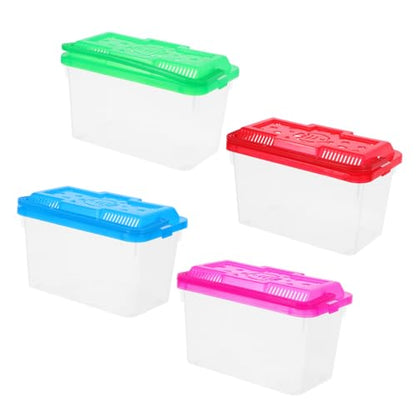 BESTonZON 4pcs Portable Mini Aquarium Carrier for Small Pets Handheld Fish Tank with Convenient Handle Plastic Design for Travel of Fish Turtles and Hamsters