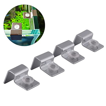4PCS Aquarium Cover Clips, Adjustable Glass Lid Support Holders with Silicone Cushion, Stainless Steel Material, Fit 6/8/10/12mm Thickness Fish Tank Glass (8mm)