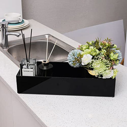Toilet Paper Holder with Storage Acrylic Basket, Modern Tank Tray with Non-Slip Mat, Black Decor for Bathroom, Vanity, Bedroom, Entryway, Living Room