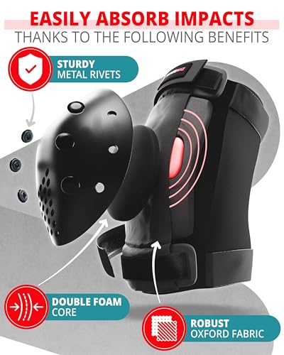 SKATEWIZ Skateboard Pads Protective Gear Set for Kids and Adults - Smash - Roller Skate Pads [6pc] with Wrist Guards - Skating Protective Gear - Roller Derby - color: Black, size: M/L - Kids/Teens