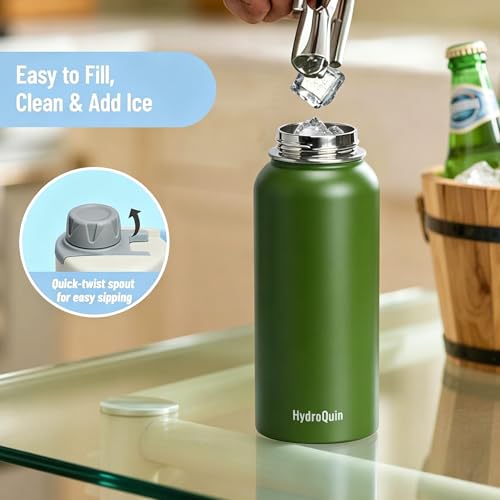 32 oz Insulated Water Bottle Olive Green Stainless Steel Flask - color: Olive Green