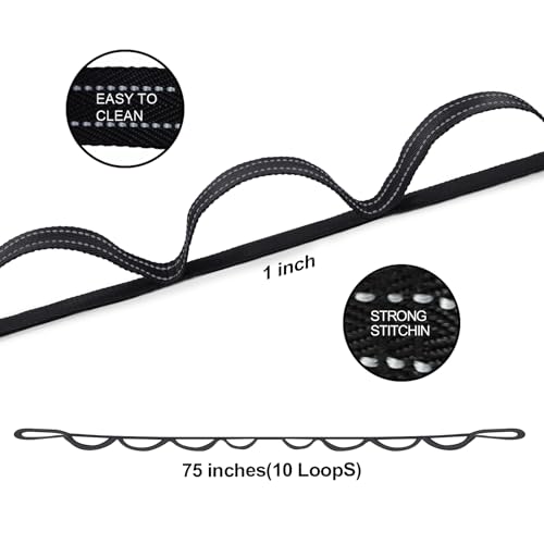 A AZURELIFE Premium Durable Stretch Straps with Loops, Stretching Strap for Physical Therapy, Multi-Loop Yoga Strap Fitness Exercise Strap for Yoga, Pilates, Dance, Flexibility&Exercise - color: #1-Black