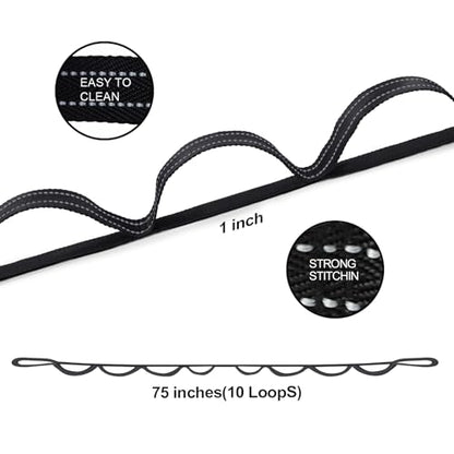 A AZURELIFE Premium Durable Stretch Straps with Loops, Stretching Strap for Physical Therapy, Multi-Loop Yoga Strap Fitness Exercise Strap for Yoga, Pilates, Dance, Flexibility&Exercise - color: #1-Black