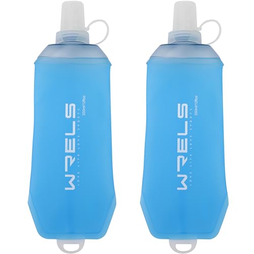 WRELS 200ml/350ml/500ml Collapsible Soft Flask,BPA Free Folding Soft Water Bottle with Hanging Ring,Lightweight TPU Hydration Flask for Running Marathon Cycling Hiking(350ml-2 Packs) - color: Blue-350ml*2