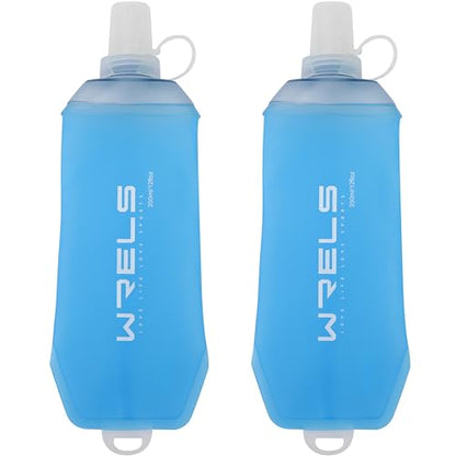 WRELS 200ml/350ml/500ml Collapsible Soft Flask,BPA Free Folding Soft Water Bottle with Hanging Ring,Lightweight TPU Hydration Flask for Running Marathon Cycling Hiking(350ml-2 Packs) - color: Blue-350ml*2