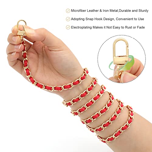 Gold Purse Chain, 4 Sizes Replacement DIY Bag Strap - Leather Metal Braided - Red/Gold (15.4 Inch, 23.6 Inch, 31.4 Inch, 47.2 Inch) - color: Red(gold)