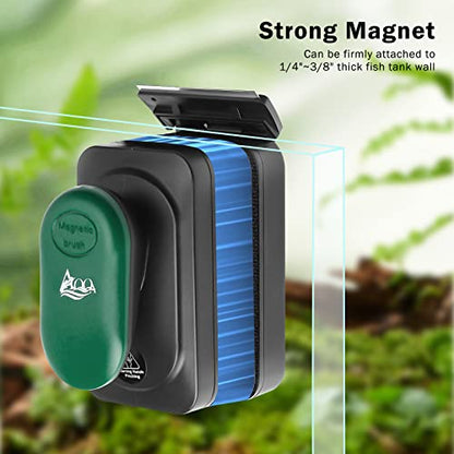 AQQA Aquarium Strong Magnetic Cleaner Brush, Fish Tank Glass Algae Magnet Cleaning Tool Floating Cleaner Scrubber Brush with 2 Detachable Scraper (Green,S)