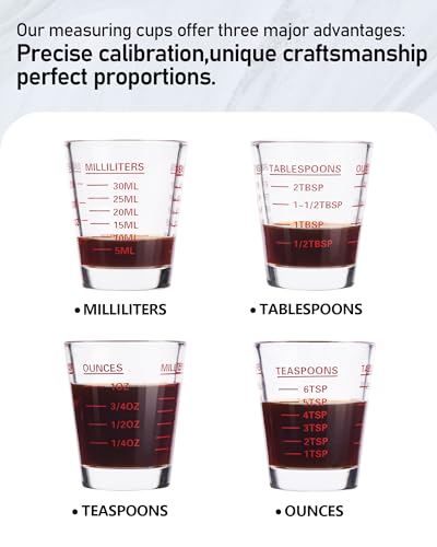 Shot Glasses Measuring Cup Set 6 Pack Espresso Shot Glasses Liquid Heavy Glass 26-Incremental Measurement 1 OZ,2 TBS,6 TSP,30 ML Kitchen Tools (Red) - color: 6 Pack-Red