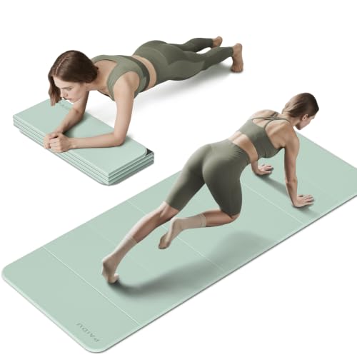 PAIDU Foldable Yoga Mat 10MM Thick SGS Certified TPE 75x26" Portable | Non-slip, extra thick & wide, foldable & portable. Ideal for yoga, Pilates & home gym workouts. - color: Matcha green + black