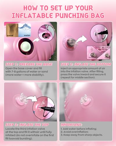 67 Inch Inflatable Punching Bag for Kids 3-12, Standing Boxing Set for Karate & Taekwondo Training, Stable Boxing Bag Active Toy for Boys & Girls - color: Pink