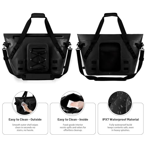 Insulated Fish Cooler Kill Bag with Flat Bottom-26x18 31x14 40x16 50x18 60x20 70x25 Inches Waterproof Fishing tackle Kill Cooler Bag - color: Black-26x18x9