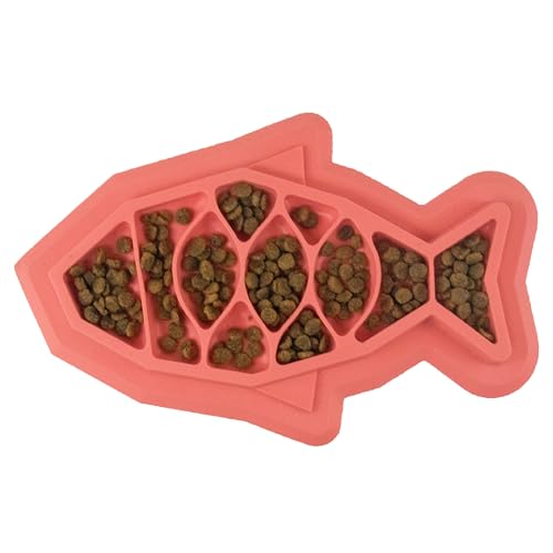 Catstages Fishie Fun Feed Mat – Non-Slip Slow Feeder Mat for Cats with Catnip, Crinkle Sounds & Engaging Play, ½ Cup Food Capacity, Pink