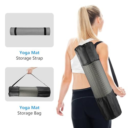 LFS Yoga Mat 72.8" x 31.5" x 2/5 inch Thick With Strap and Bag, Extra Wide - color: Gray