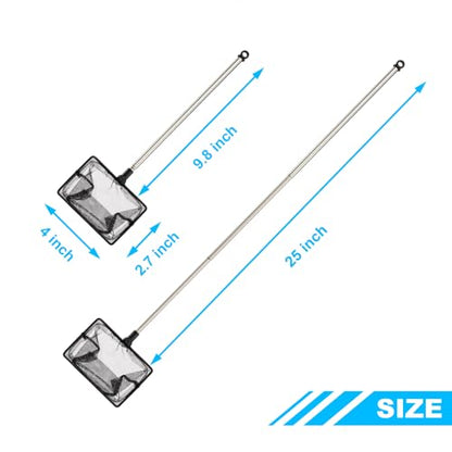 4 Inch Aquarium Fish Net for Betta Fish Tank Nano Nylon Net with Extendable Handle 10-25 Inch, 1 Yr Warranty