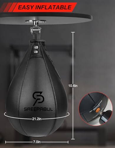 Speed Bag,Speed Bag for Boxing,PU Leather Reflex Training Pear Shaped Punching Bag,Fast Reaction Skills Development Perfect for Kids Teens Adults Boxing Coaches - color: Pro Black(9.5" x 7.1")