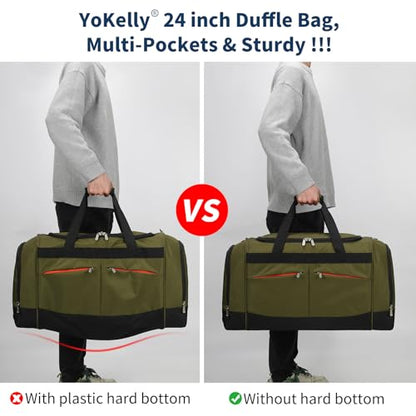 24 inch Large Gym Bag for Men - 65L Hard Bottom Duffle Bag with Shoes Compartment for Sport/Travel - Olive Green - color: Olive Grenn