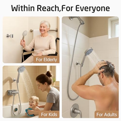 KES All Metal Shower Head Holder Adhesive, Dual-Size Opening Handheld Shower Head Holder Wall Mount for Standard & Oversized Shower Hose, Adjustable Shower Wand Holder, Brushed Steel, C208DF-BS - style: Brushed Steel
