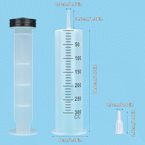 300mL Syringe for Liquid - Large Plastic Syringe with Tip Adapter for Scientific Labs, Oil Transfer, Plant Watering & Refilling