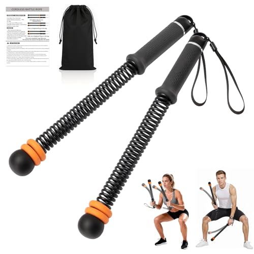 Ropeless Battle Ropes, Adjustable Weighted Cordless Trainer for Home Gym HIIT Low Impact Workouts, 17.1 in Portable with Sliding Resistance Rings and Storage Bag (Black) - color: Black