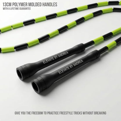 Elevate Rope Beaded Jump Rope, 1 in Beads, 10 ft Adjustable, Segmented - color: Black/Green