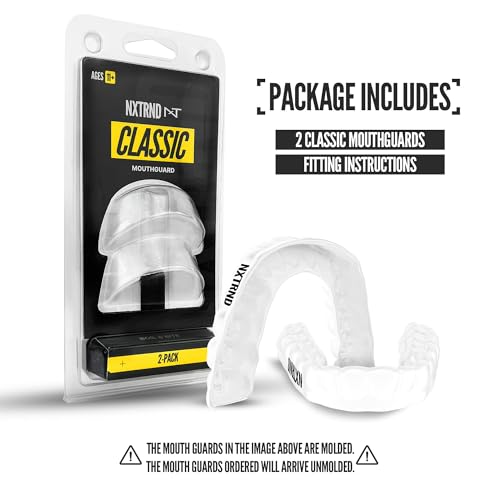2 Pack Nxtrnd Classic Mouthguard, Custom Fit Sports Mouthpiece for Football, Boxing, MMA, Basketball, Hockey, Lacrosse, Youth & Adult (White) - color: White