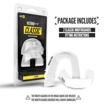 2 Pack Nxtrnd Classic Mouthguard, Custom Fit Sports Mouthpiece for Football, Boxing, MMA, Basketball, Hockey, Lacrosse, Youth & Adult (White) - color: White