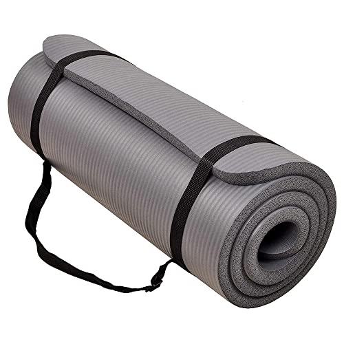 BalanceFrom Yoga Mat, 1-Inch Extra Thick High Density Exercise Mat, Anti-Tear Exercise Yoga Mat with Carrying Strap, Suitable for Various Yoga Exercises, Multiple Colors - color: Gray