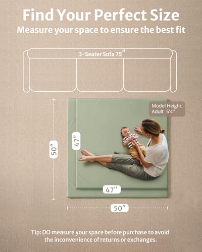 Blissful Diary Vegan Leather Baby Play Mat, 47''x47'', Light Green - color: Light Green, size: 47" X 47"