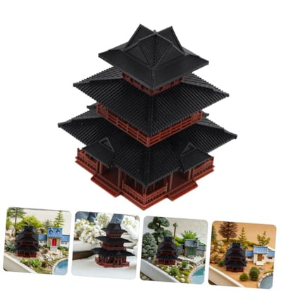 Healeved Miniature Pagoda Tower Aquarium Fish Tank Decoration, Small 7.8x7.8x8.8cm Resin Dual-Structure Japanese Garden Ornament for Desktop Zen Micro Landscape