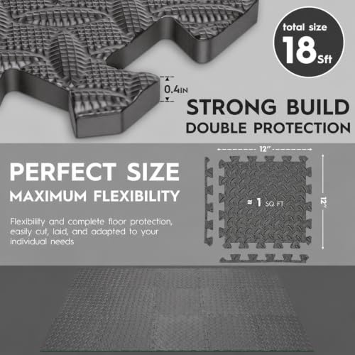 18 Pcs EVA Foam Floor Tiles, Puzzle Exercise Mat Set for Gym - color: Gray