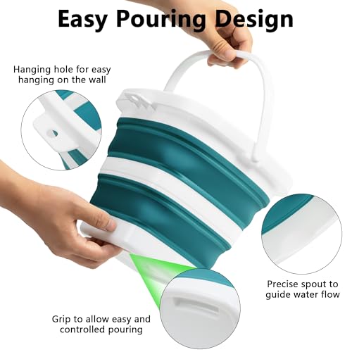 Collapsible Bucket, 1.32 Gallon 5L Small Mop Bucket for Cleaning, Car Washing, Portable Tub for Camping, RV, Beach, Sand, Fishing, Garden, Space Saving Plastic Water Basin Ice Buckets