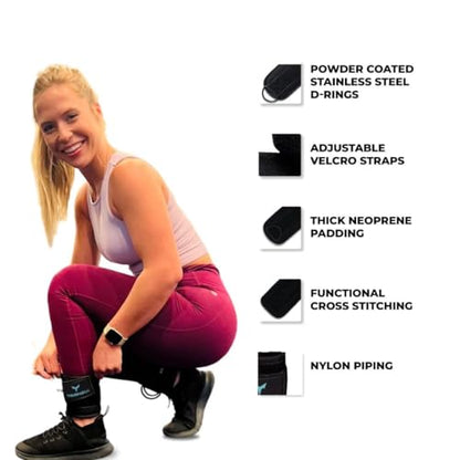 Adjustable Gym Ankle Straps for Cable Machines Women & Men, Glute Kickbacks - color: Black and Cyan, size: Single