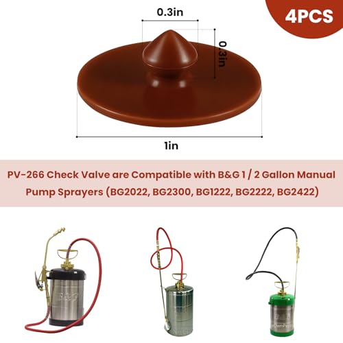 4 Pack PV-266 Viton Check Valve Replacement for B&G 1 & 2 Gallon Hand Pump Sprayers Heavy Duty Pump Valve Replacement for BG2022, BG2032, 2300 & 2222 Models, Leak-Proof Sprayer Parts