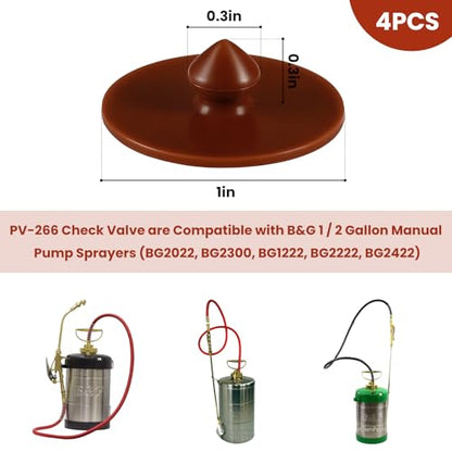 4 Pack PV-266 Viton Check Valve Replacement for B&G 1 & 2 Gallon Hand Pump Sprayers Heavy Duty Pump Valve Replacement for BG2022, BG2032, 2300 & 2222 Models, Leak-Proof Sprayer Parts
