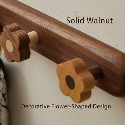 Kids Coat Rack Wall Mount - Wood Cute Flower Coat Hooks for Hanging Clothes,Purse,Robe,Towels,Backpack,Modern Decorative Walnut Wall hooks Heavy Duty Hanger for Girls Nursery,Bathroom,Entryway&Bedroom - size: SH-4 Hooks