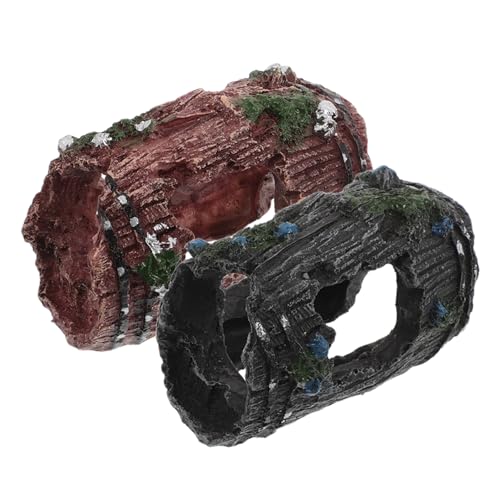 2pcs Aquarium Trunk Decoration Broken Barrel Resin Cave Ornaments Betta Fish Shelter for Small Shrimp and Fish Habitat Random Color