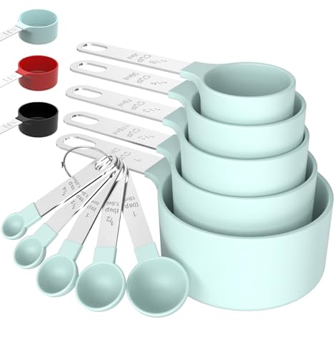 Measuring Cups & Spoons Set, Stackable Cups and Spoons, Nesting Measure Cups with Stainless Steel Handle, Kitchen Gadgets for Cooking & Baking (Green) - color: Green