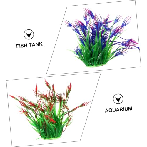 Alipis 2pcs Artificial Aquarium Grass Plants Fish Tank Decorations Flat Bottom and Weighted Base Lifelike Underwater Plant Arrangement
