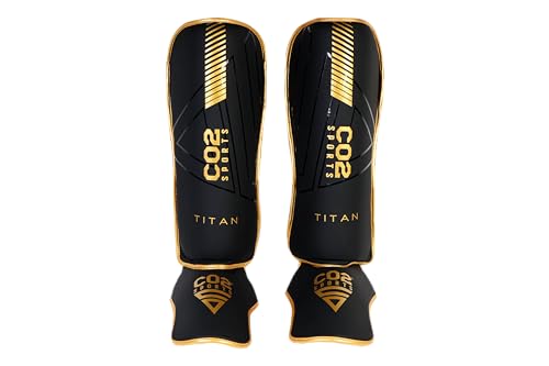 Titan Shin Guards, Padded Kickboxing Leg Guards with Instep Protection, Black/Gold, MMA Training Equipment