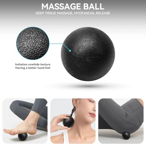 Krightlink 5-in-1 Foam Roller Set High Density Deep Tissue Muscle Massage | Muscle Recovery Kit Exercise Roller, Massage Ball, Resistance Band & Carry Bag for Physical Therapy & Pain Relief Black - color: Pure Black