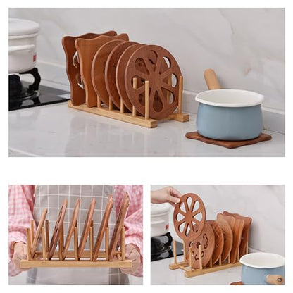 Kunovo Bamboo Dish Rack,Pot lid/Plate/Cutting Board Organizer for Kitchen cabinets,Bottle Drying Holder… - color: 6g