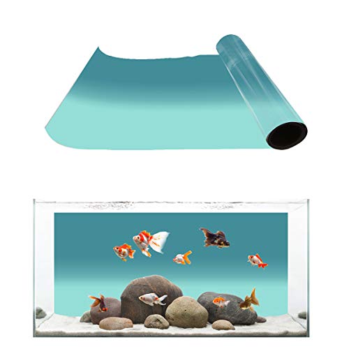 T&H Home Aquarium Décor Backgrounds - Gradient Teal and Green Fish Tank Background Aquarium Sticker Wallpaper Decoration Picture PVC Adhesive Poster, 30.4" W x 12.4" H - size: 30.4"W x 12.4"H