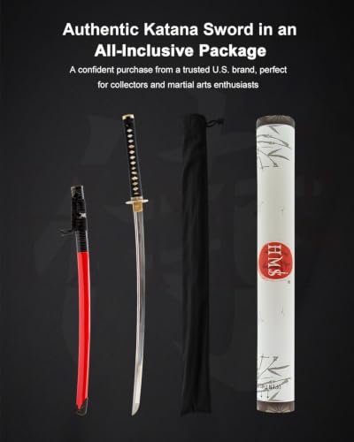Katana Samurai Sword for Display, Hand Forged Full Tang 1045 Carbon Steel - style: Red Dragon