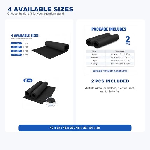 2 PCS Aquarium Foam Pad, 15 x 30 in, 5mm Fish Tank Leveling Mat | Neoprene Foam, Easy to Cut, Cushion Support for Glass, Rimless, Planted and Turtle Aquariums