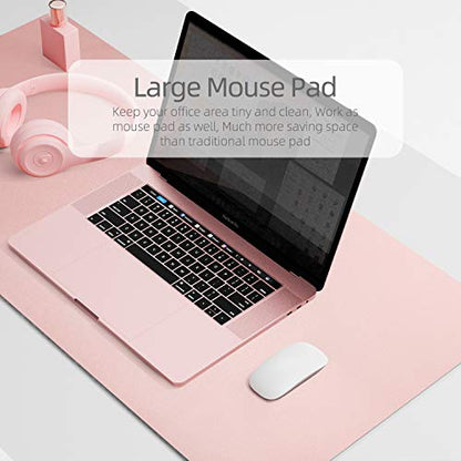 YSAGi Multifunctional Office Desk Pad, Ultra Thin Waterproof PU Leather Desk Mat, Dual Use Desk Writing Mat for Office/Home (35.4" x 17", Pink) - color: Pink, size: 35.4" x 17"
