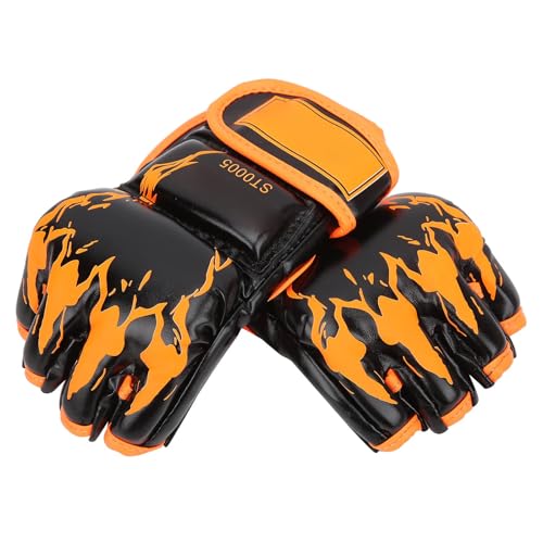 HERCHR MMA Gloves, Professional MMA Fingerless Gloves PU Leather Punching Bag Sanda Boxing Gloves for Punching Bag Sparring Muay Thai Karate - color: black orange